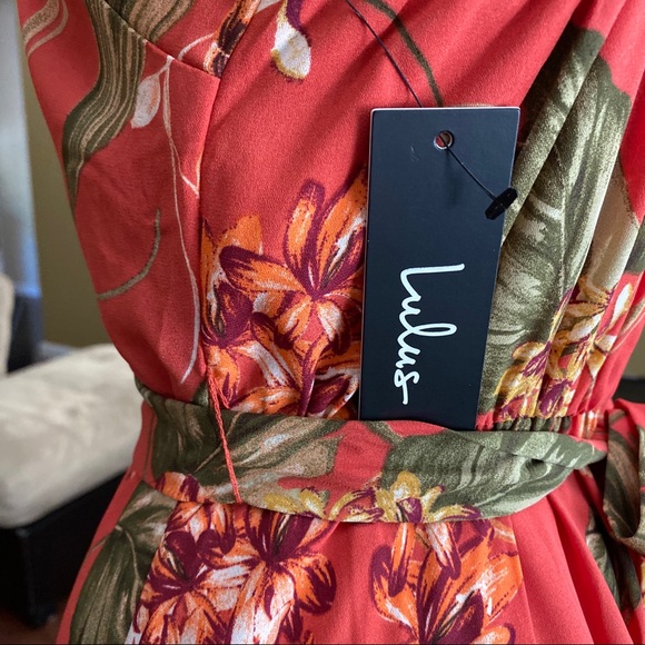 LULU’s Coral floral spaghetti strap summer dress - Picture 3 of 3